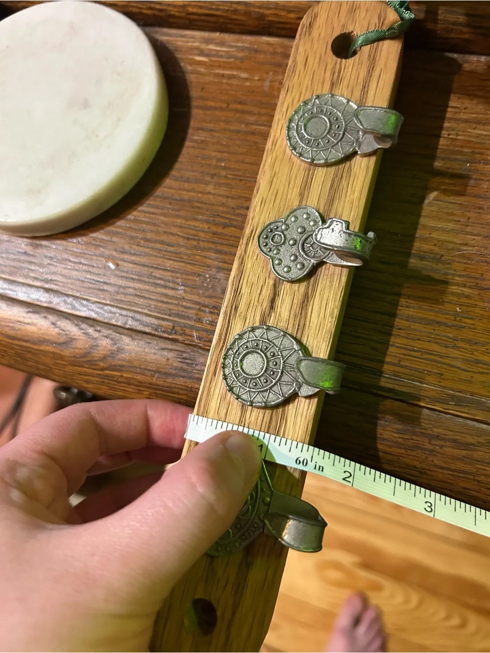 Vintage silver tone key holder key hooks on wood